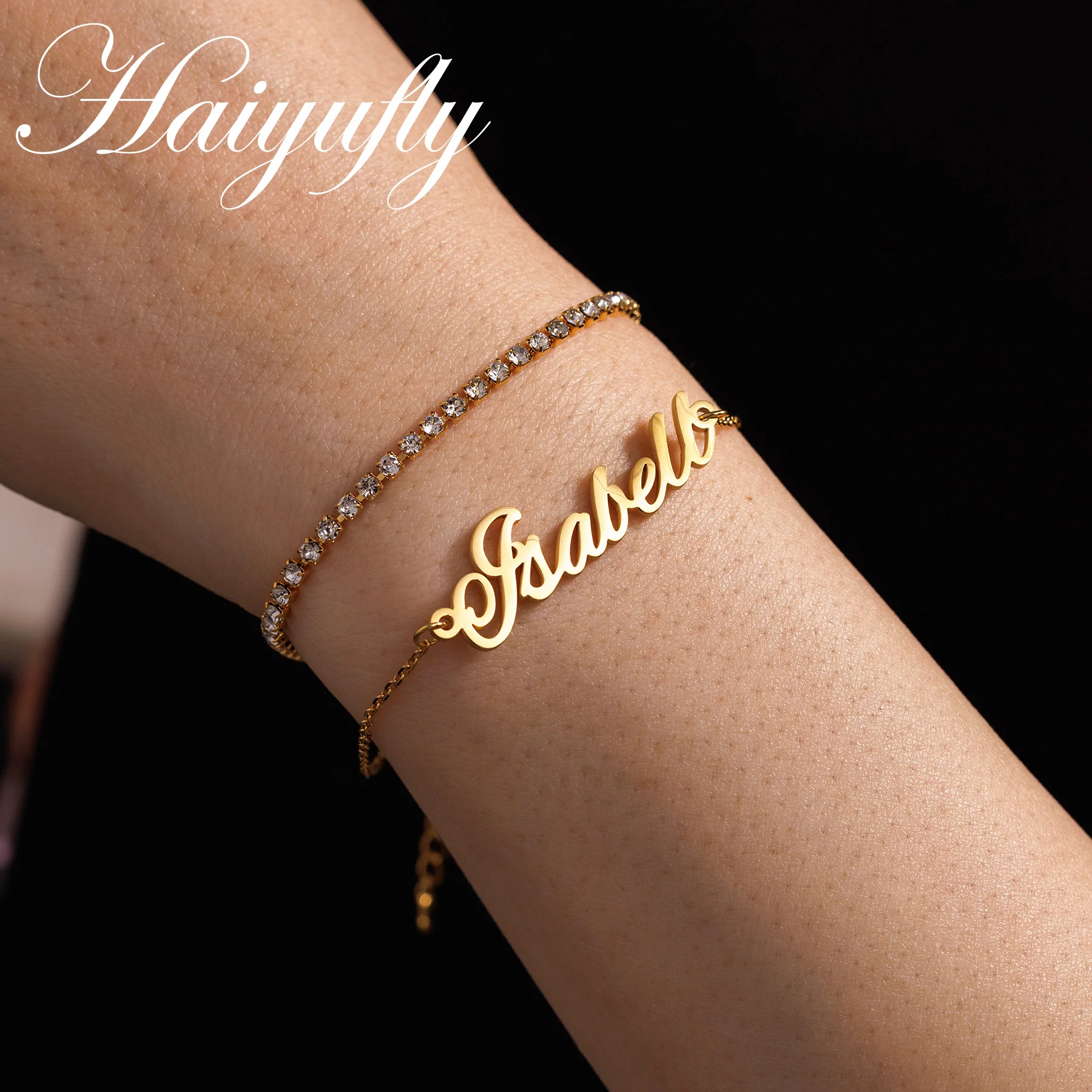 

Haiyufly Custom Name Bracelet for Women 2 Layer Zircon Iced Out Chain Stainless Steel Jewelry Men's Birthday Personalized Gift