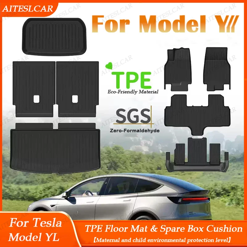 TPE Car Floor Mats For Tesla Model Y L Launch 2026 Luggage Mat Set Four Seasons Waterproof Anti-slip Trunk Mat Seat Backrest Mat