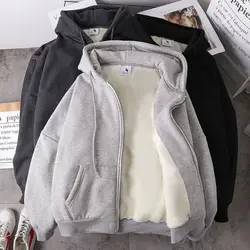 Korean Plush and Thick Mens Jacket Cardigan Hooded Couple Hoodie Autumn/winter Warm Jacket Men's and Women's Jackets