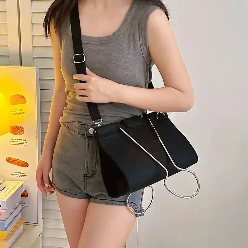 Girls Bag 2024 New Fashion Felt Binder Clip High-Capacity Shoulder Bag Handbag Office Lady Women Bag