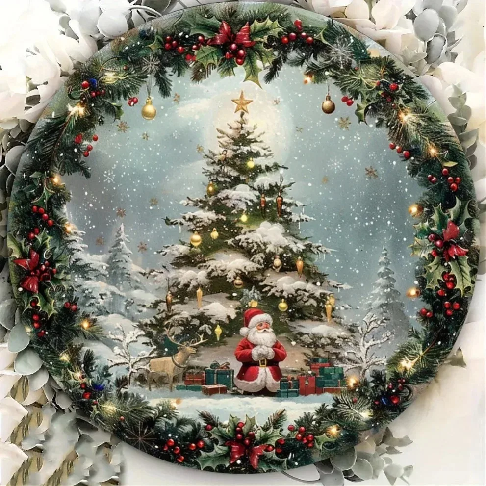 Aluminium Metallschild Vintage Weihnachtsmann Baum Wandkunst Urlaub Dekor für Home Cafe