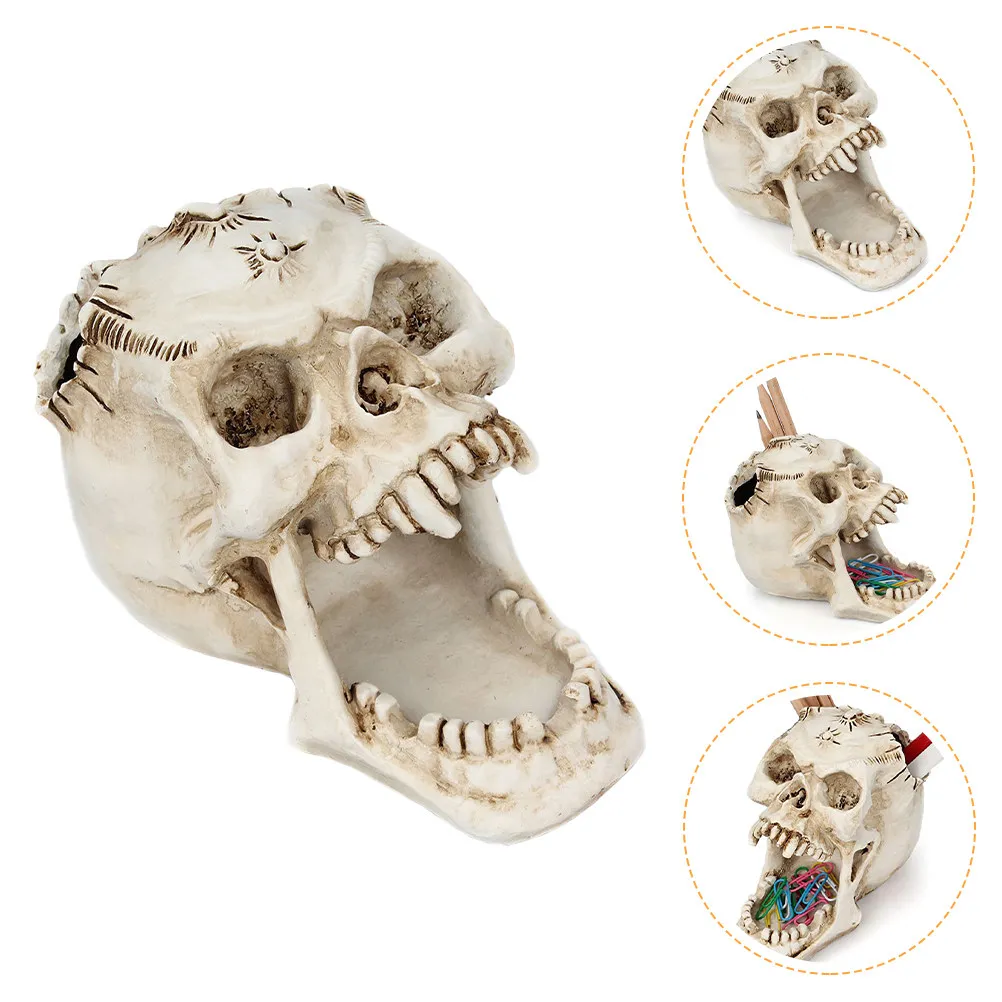 

Skull Pen Holder Creative Resin Desktop Pen Organizer Decorative Makeup Brush Bucket Storage Pencil Holder for Office Study