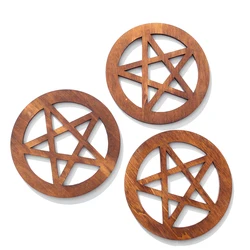 12CM Wooden Sacrificial Altar Pentagram Witchcraft Ceremonial Ornament Board Crafts Placemat Coaster Log Hanging Home Wall Decor