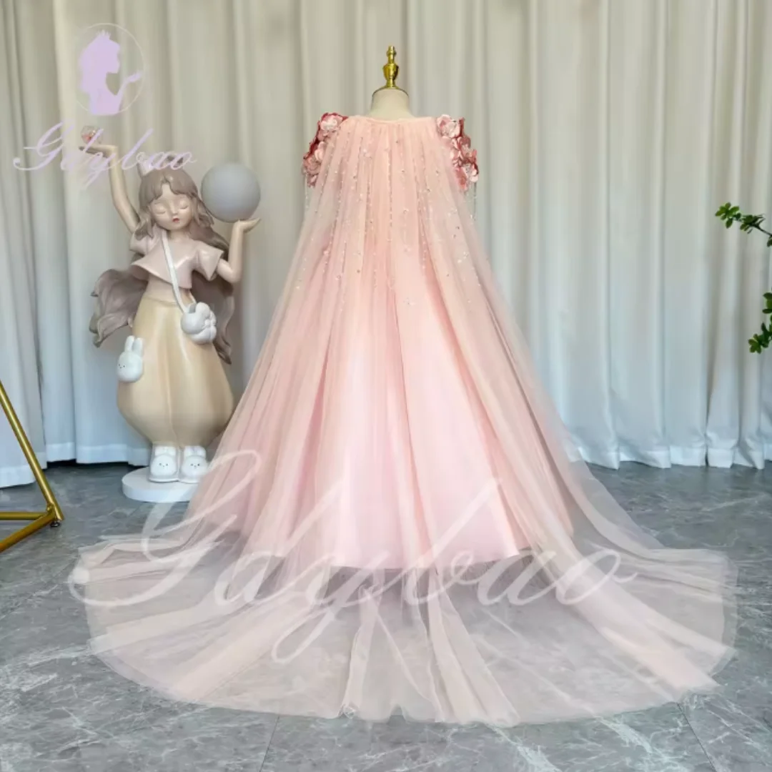 فستان فتاة الزهور لحفلات الزفاف ثلاثية الأبعاد مزين بالخرز من الساتان المطرز بالترتر مطرز الأميرة للأطفال أول حفلة بالتواصل #4