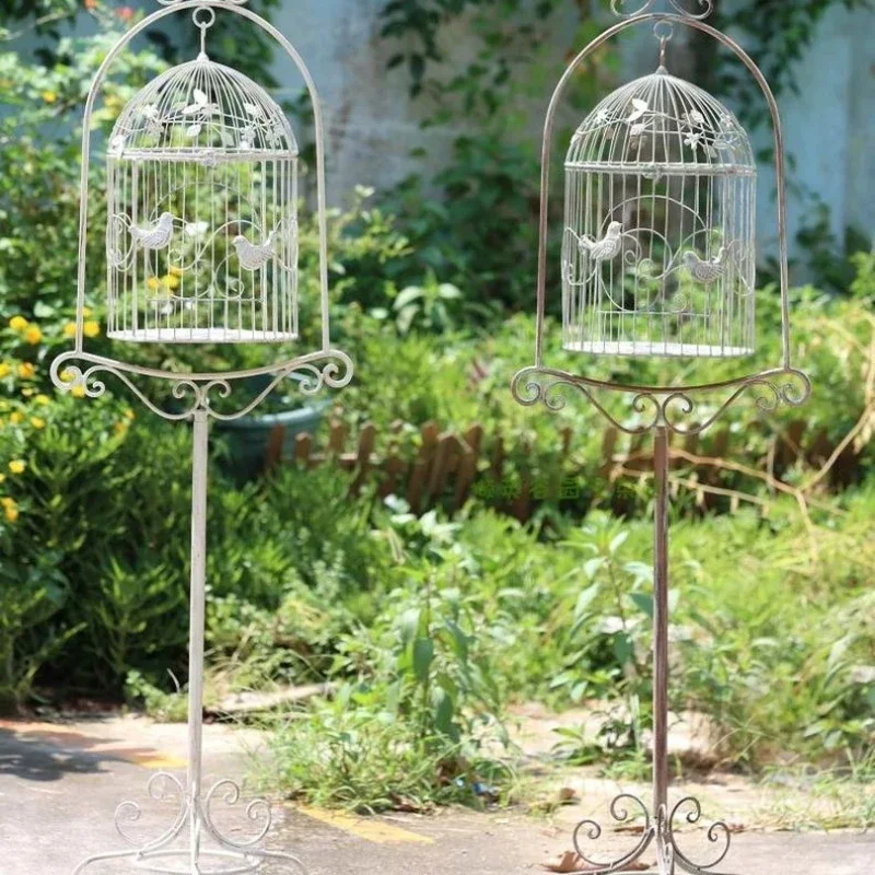 Vintage Birdcage Flower Stand Outdoor Iron Plant Holder Garden Climbing Trellis Balcony Hanging Decor Rustic Patio Vine Support