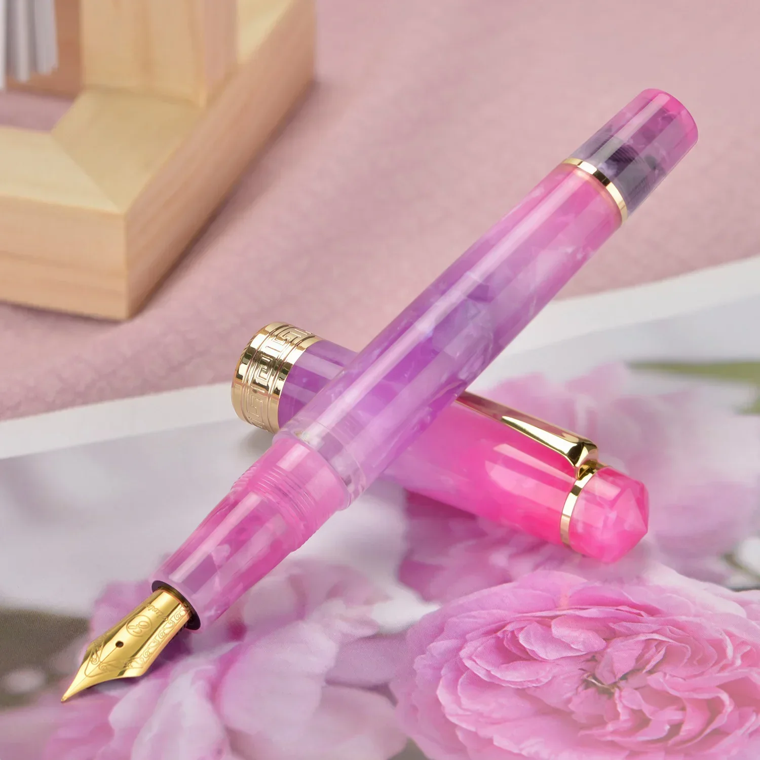 Imagem -04 - Asvine P20 Piston Filling Fountain Pen Belos Padrões Acrílicos ef f m Nib com Clipe Dourado Escrita Suave Caneta Presente do Escritório