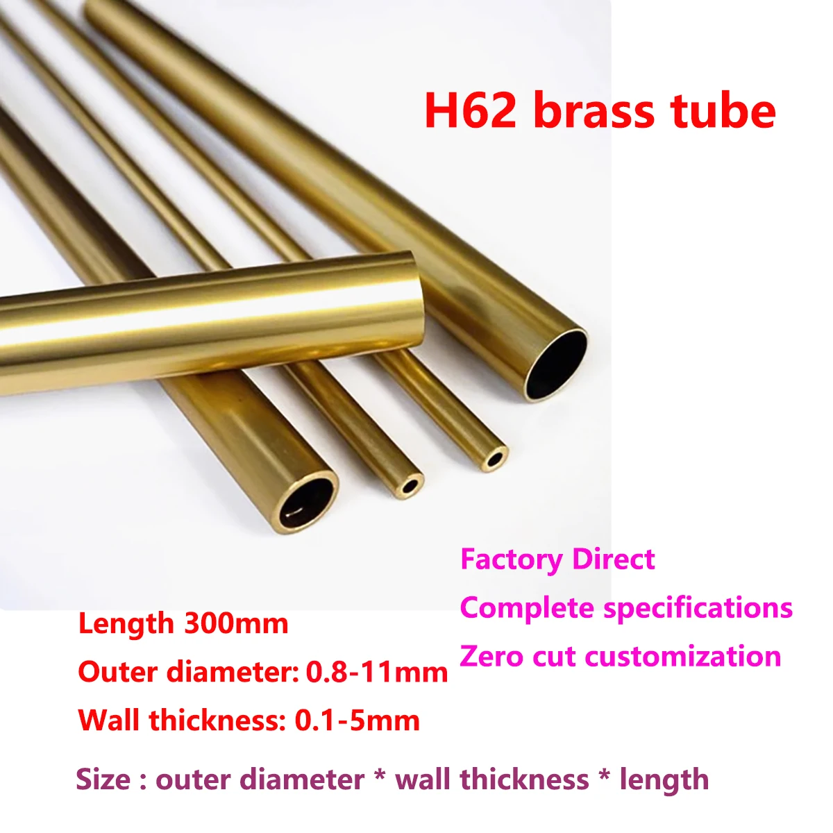 H62 Brass Hollow Round Tube Capillary Diy Thin Thick Wall Copper Sleeve Laser Cutting Customized Processing Wall thick 0.15-2mm