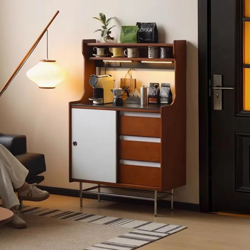 &French medieval solid wood color matching, side cabinet against the wall, integrated locker, water dispenser, tea cabinet, ligh