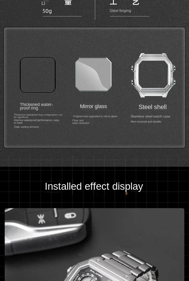 Für Casio AE1200 Gehäuse-Modifikationskit, Vollmetallgehäuse 3299, AE-1200 Lünetten-Glas-Wasserdichtungsring-Kit, 304 Edelstahlteile – Detail 7