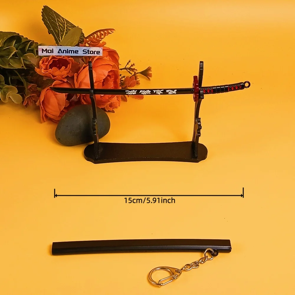 พวงกุญแจดาบคาตานะอนิเมะขนาด 6 นิ้ว ดาบซามูไรของแท้ ขนาดเท่าจริง ดาบคาตานะญี่ปุ่น ทำจากโลหะ มีดนินจา ดาบของเล่น ไม่คม ของขวัญ