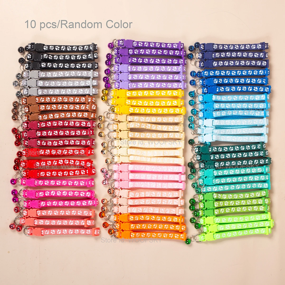 10 Stück bunte Haustierhalsbänder mit Glöckchen, 23 verschiedene Farben, Hersteller, direkt im Großhandel, Welpen-Katzenhalsband – Detail 1