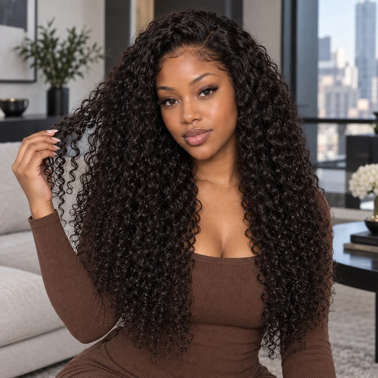 TIMOPOL Natural Color 20 Inch Jerry Curly Human Hair Wig 13x4 Lace Front Glueless Curly Wig Pre Plucked Hairline with Baby Hair for Halloween Costume Christmas Party Holiday Look