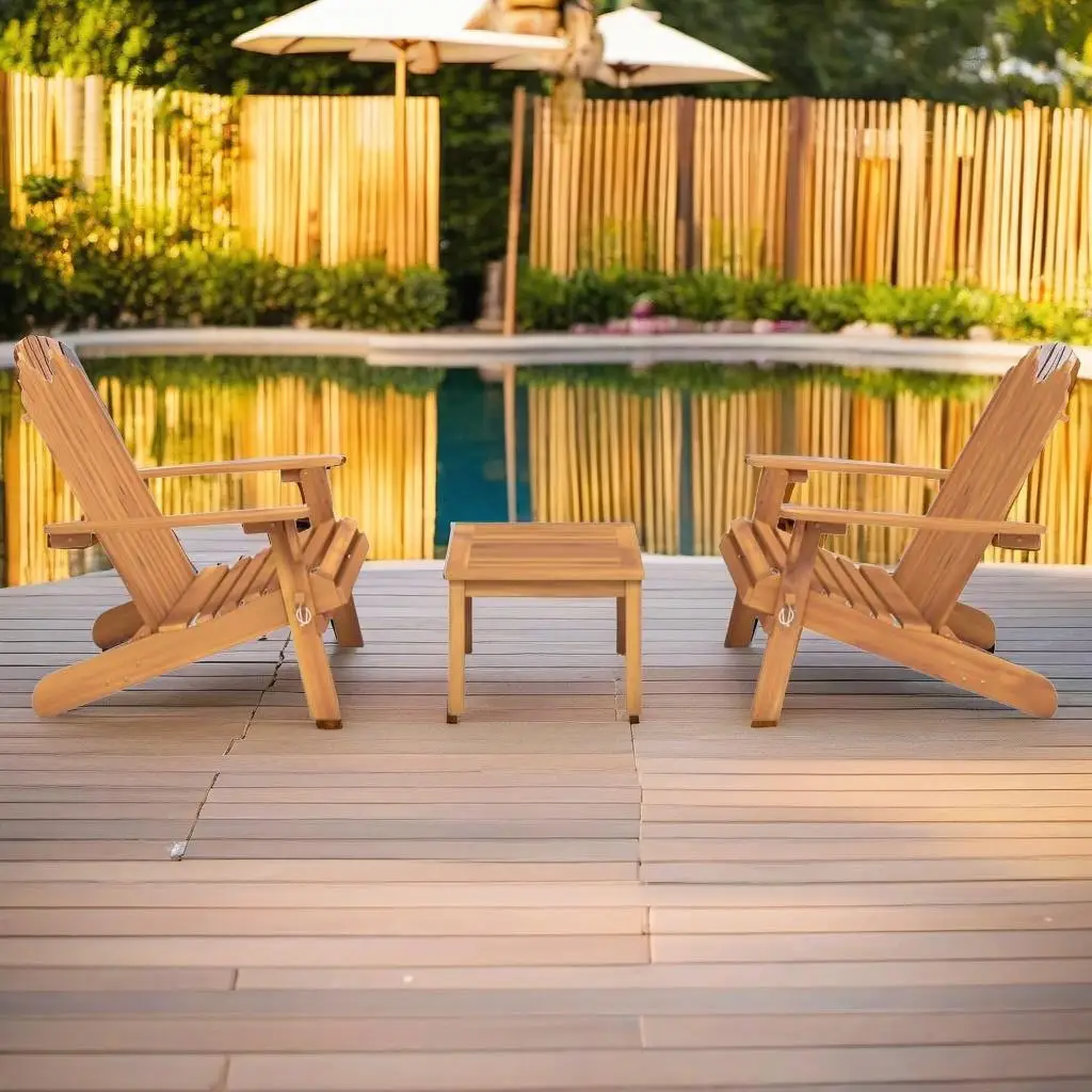 3-Piece Solid Wood Acacia Adirondack Patio Lounge Set - Durable Outdoor Furniture