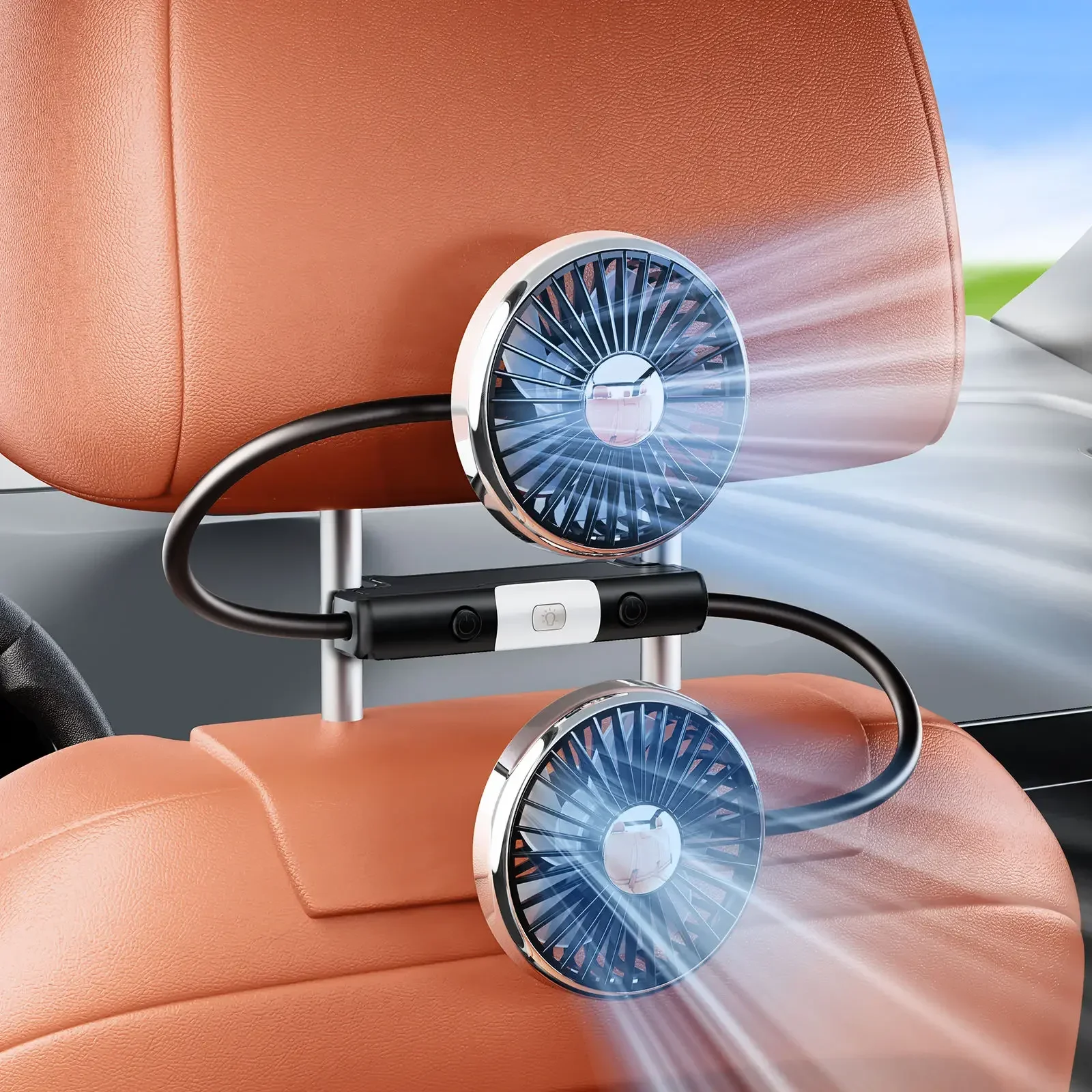 Ventilateur USB de voiture, tuyau d'air de refroidissement à double tête pour siège arrière 360 ° Ventilateur d'appui-t…