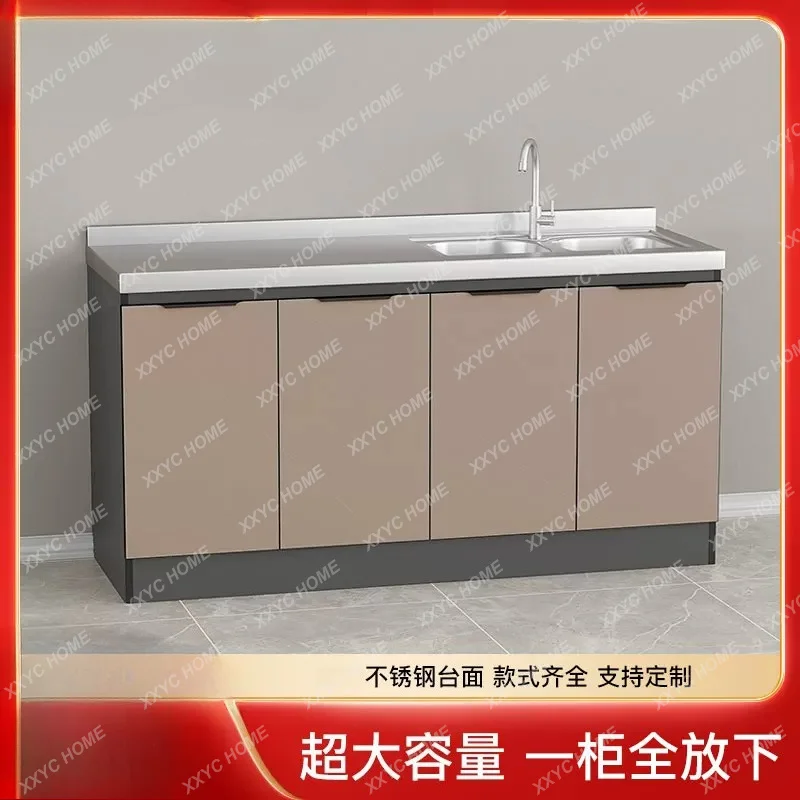 MM Kitchen Cabinet Household Simple Stove Cabinet Integrated PET Stainless Steel Integrated Sink Cabinet