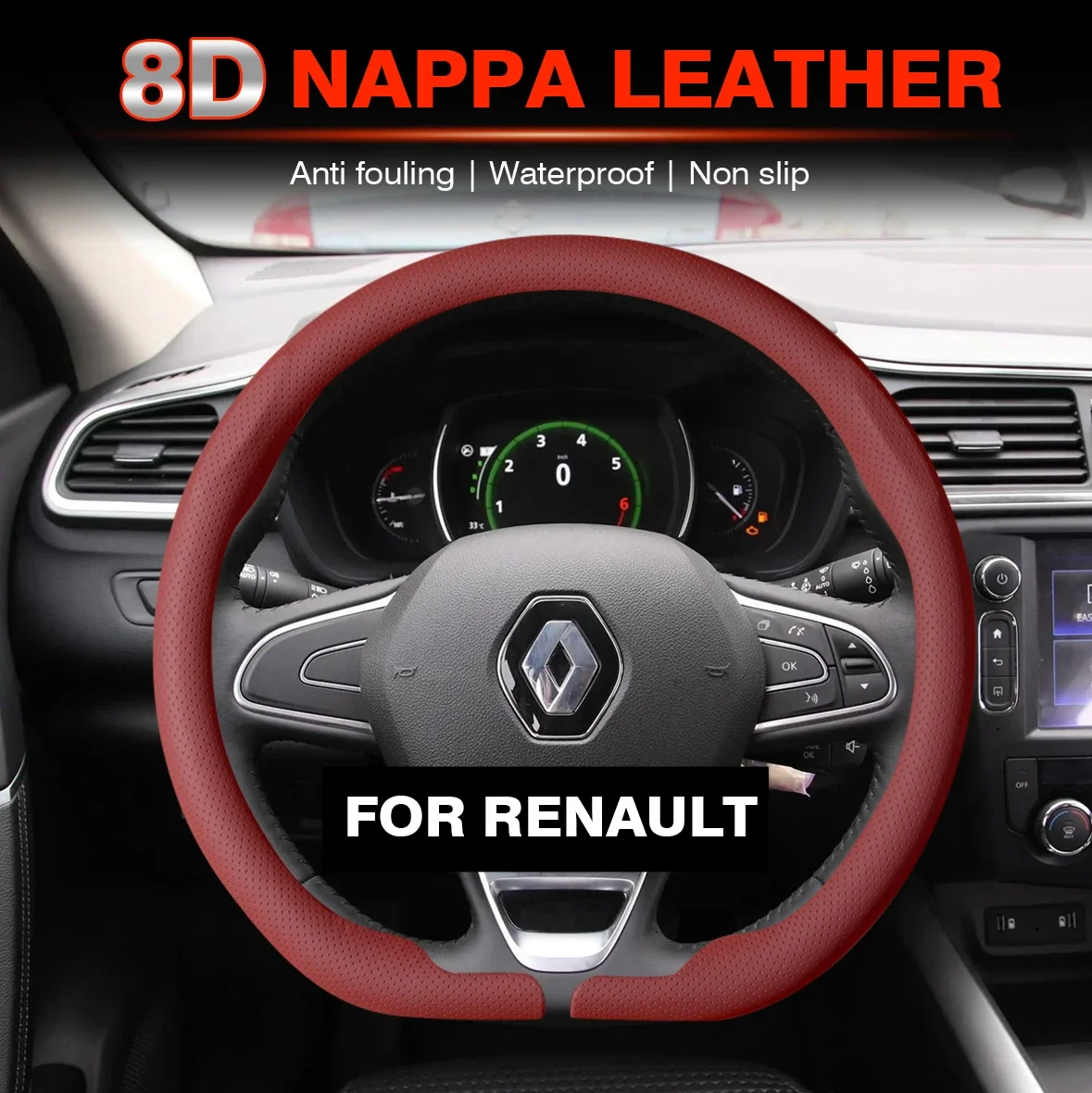 Funda para Volante de Renault Megane 3 24 4 Clo4 5 Captur Trafic, Piel Napa, Kangoo Arkana, Accesorios para Auto