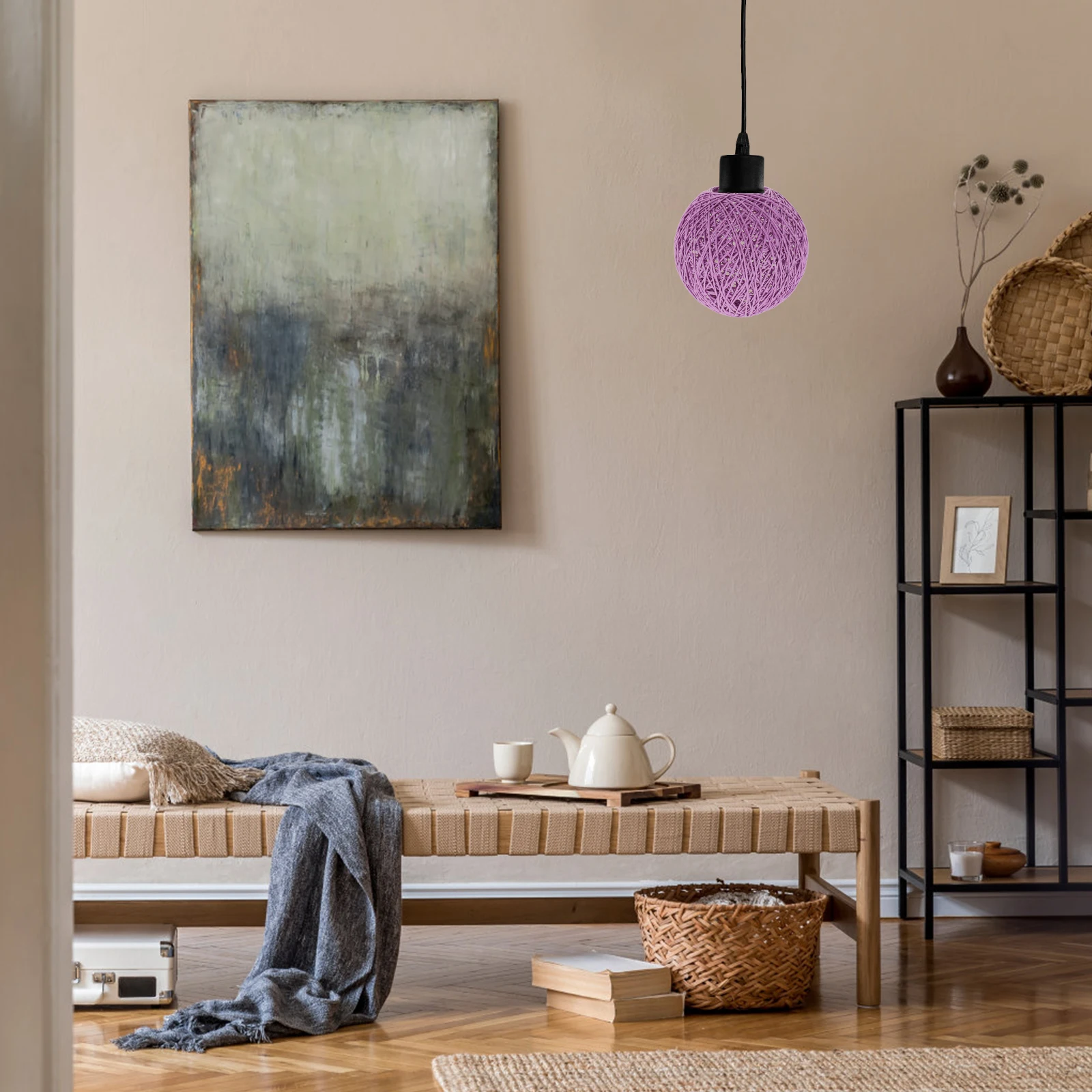 

Simple Round Ball Lampshade Purple Large Globe Ceiling Light Cover Wicker Pendant Decorative Durable Dustproof Creative