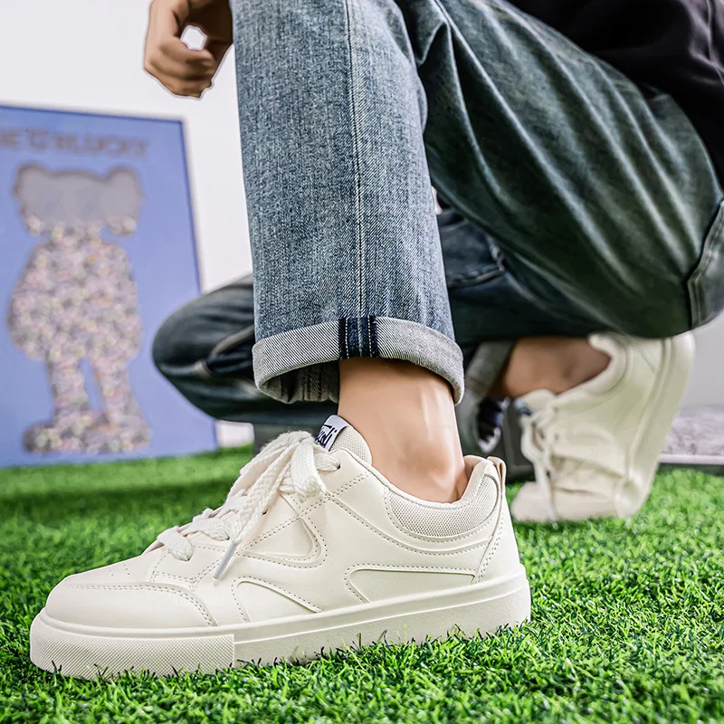 

Мужские легкие повседневные прогулочные вулканизированные туфли большого размера на плоском каблуке с низким берцем и круглым носком на шнуровке для всех сезонов