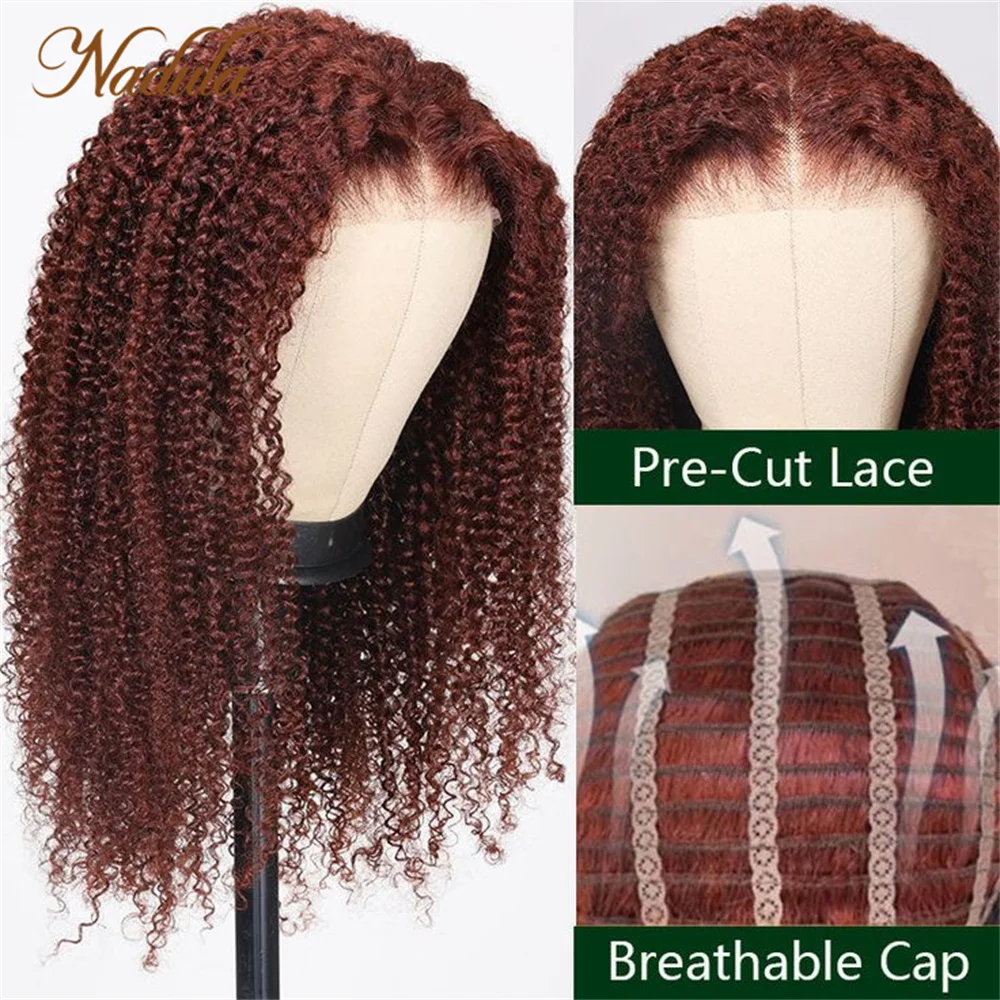 Nadula Hair Reddish Brown 6x4.5 Pre Cut Lace Wig Glueless Wear & Go Kinky Curly Lace Closure Wig With Breathable Cap Hair Wig