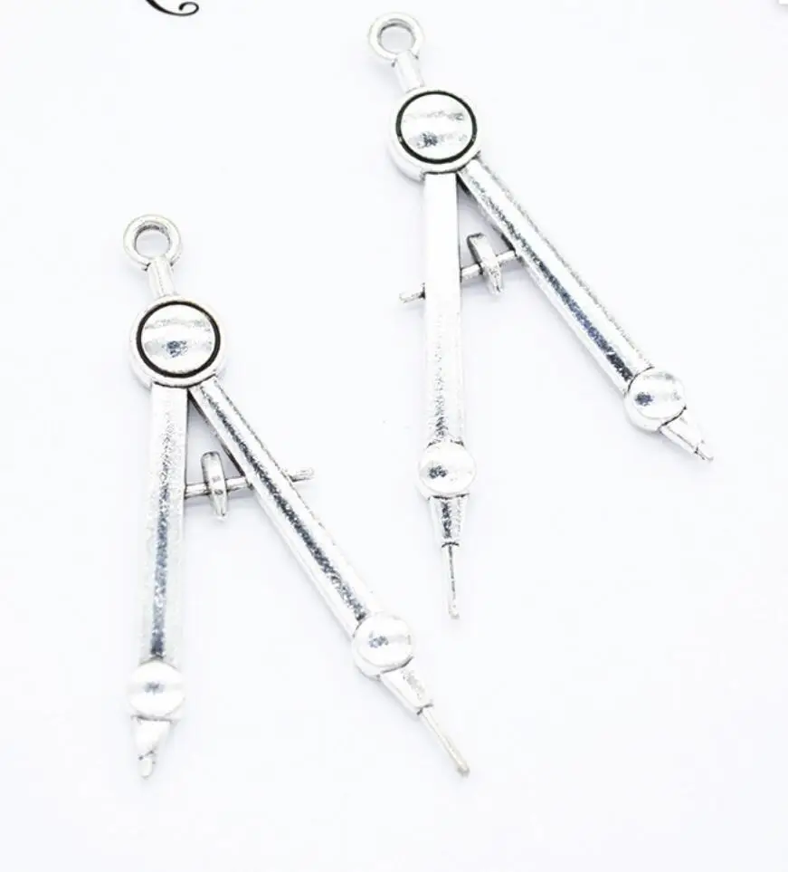 4PCS Pencil Compass Charms Zinc Alloy Drafting Tool Charm for Bracelet Necklace Earrings Bookmark Zipper Pulls 45*24mm F0319