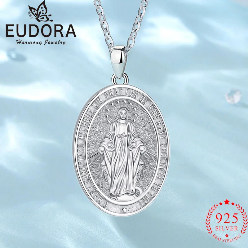 

Eudora 925 Sterling Silver Virgin Mary Patronus Necklace Religious Believer Pendant Fine jewelry Holiday Gift for Men Women