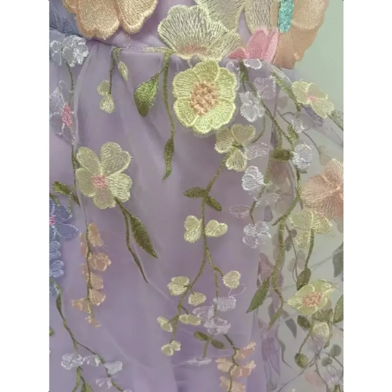 Marke Designer Abend Prom Urlaub Kleid Für Frauen Formelle Anlässe 3D Blume Stickerei Straps Bogen Sexy Tüll Sling Vestidos