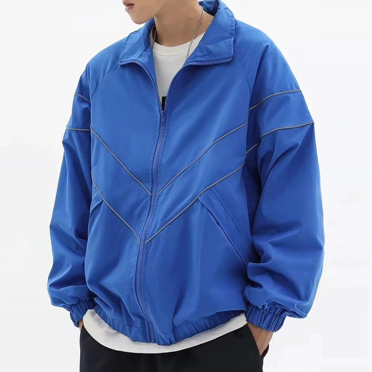 Trendy Brand Pure Color Reflective Sport Jacket Spring Autumn New Style Unisex Loose Casual Couple Jacket for Youth