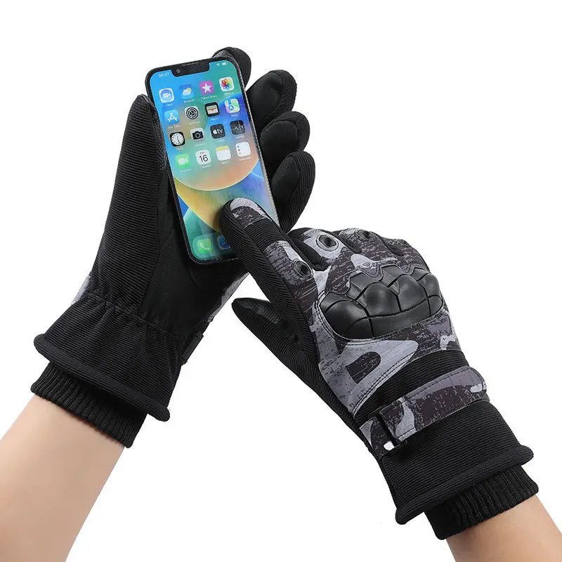 

Men's Winter Thermal Tactical Gloves - Camo Soft Shell Fleece Lined Cold Weather Outdoor Motorcycle Riding Gloves Touchscreen