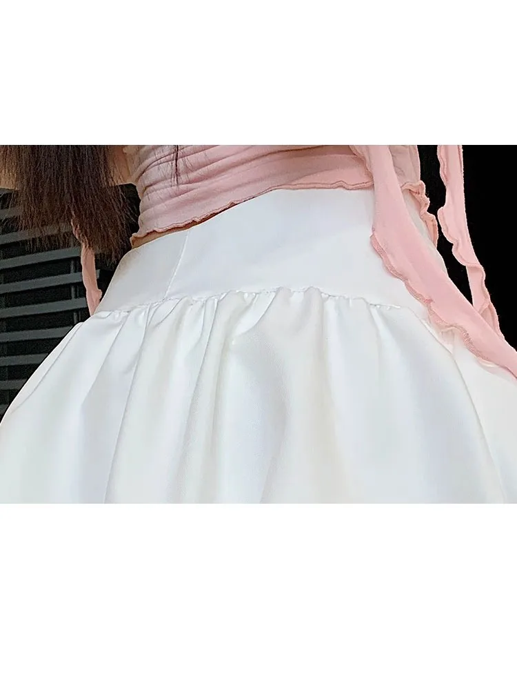 Damen Sommer Hochgeschnittener Schlanker A-Linien Minirock mit Futter Ballett-Stil Einfarbiger Kurzrock Französischer Laternenschnitt-Rock – Detail 9