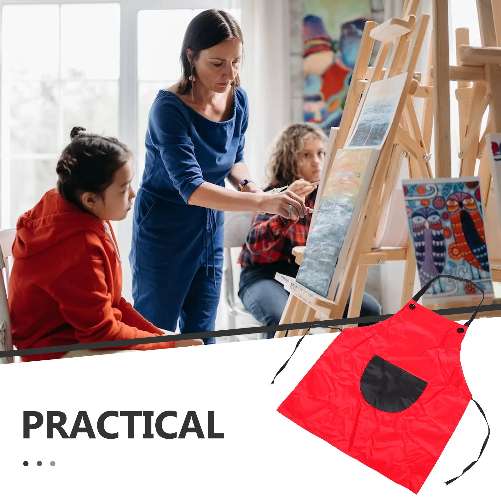 

1Pcs Children's Art Painting Apron Red Size L for 8-12Y Waterproof Smock with Front Pocket Easy Clean Reusable Aprons