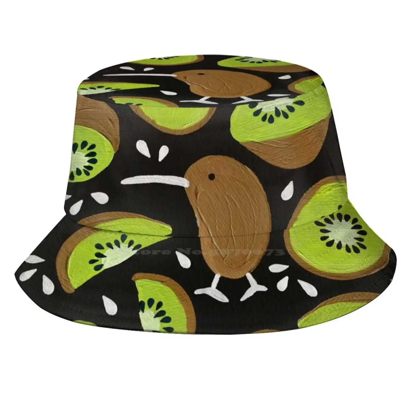 Kiwis & Kiwis – Charcoal Palette Sun Cap Fisherman Hat Bucket Hats Kiwi Bird Fruit New Zealand Pattern Green Acrylic Catcoq