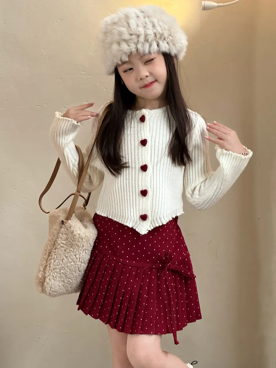 

Girls Short Skirt Autumn New Korean Version Bow Playful Strap Polka Dot Pleated Skirt Sweet and Cute Fashionable Daily Wear