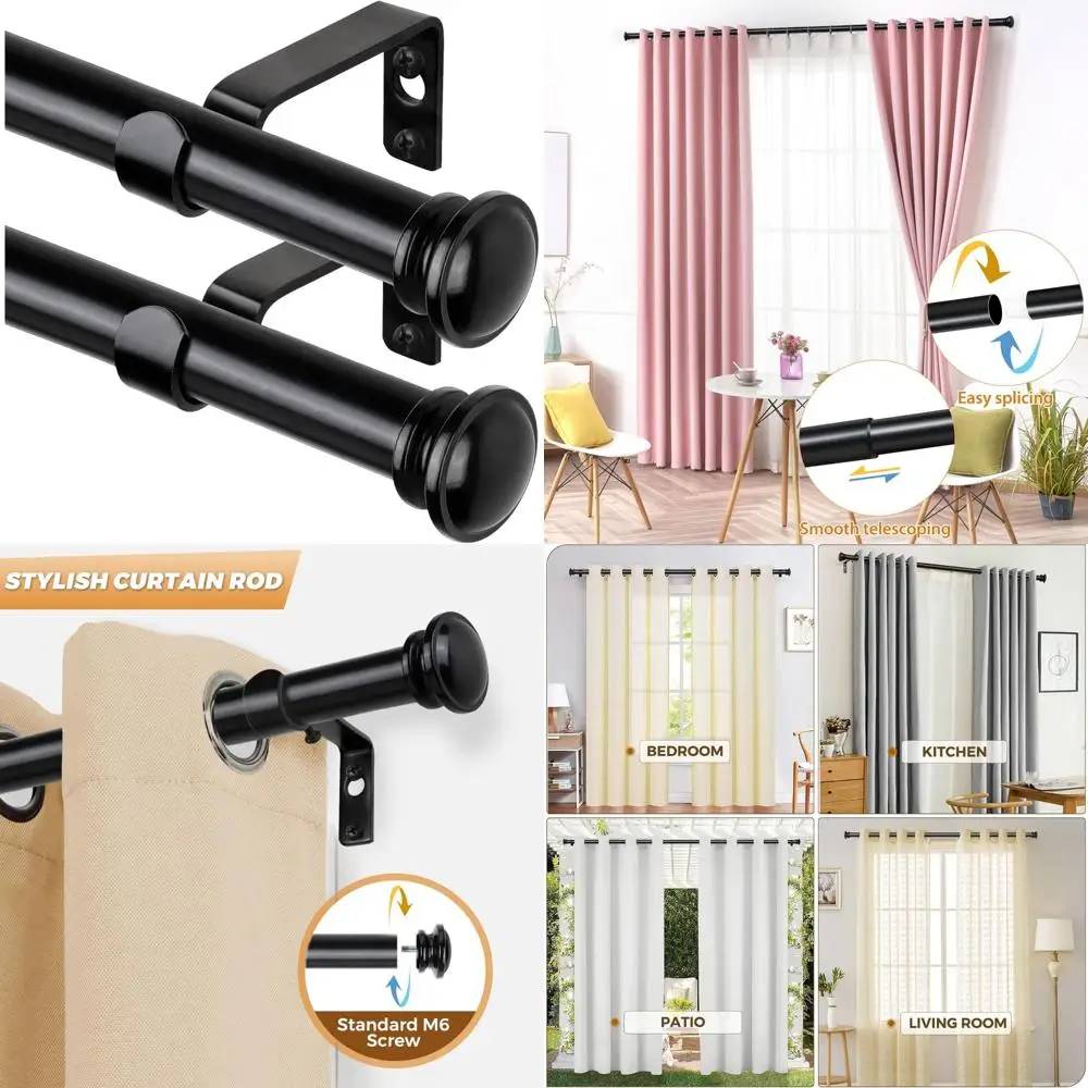 قضبان ستائر متداخلة للنوافذ، 48-84 بوصة، قطر 3/4 بوصة، عبوتان، قضبان ستائر مزخرفة #1