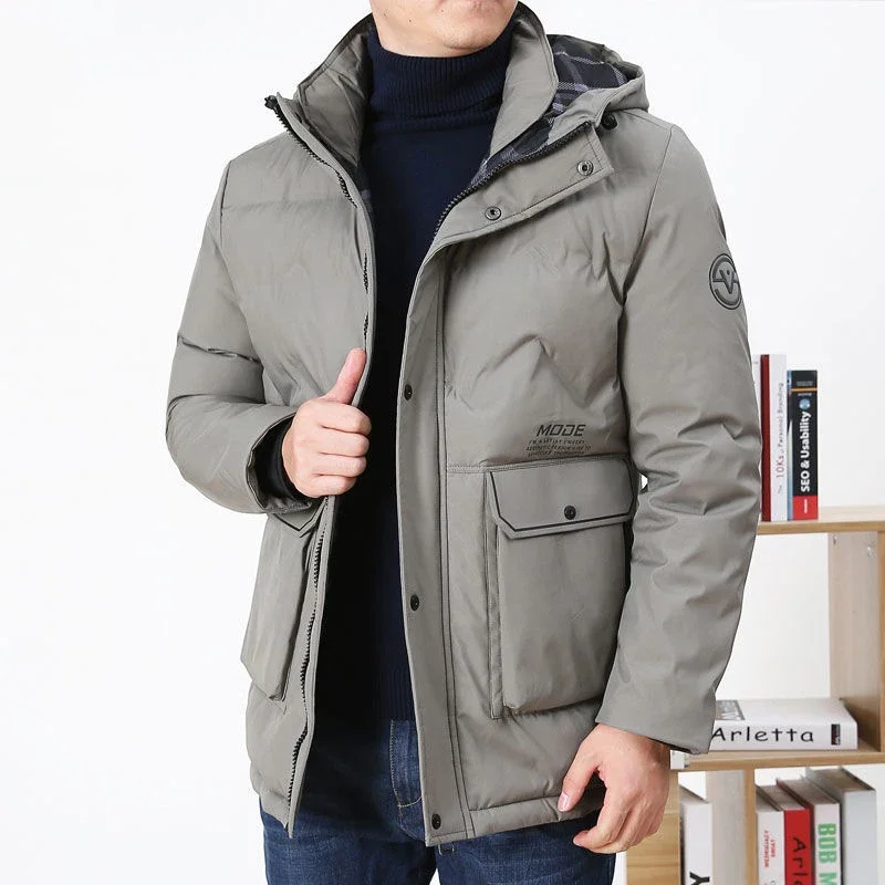 Chaqueta de invierno con múltiples bolsillos para hombre, Parkas gruesas y cálidas, abrigos delgados para exteriores, cortavientos con capucha, abrigo de plumón