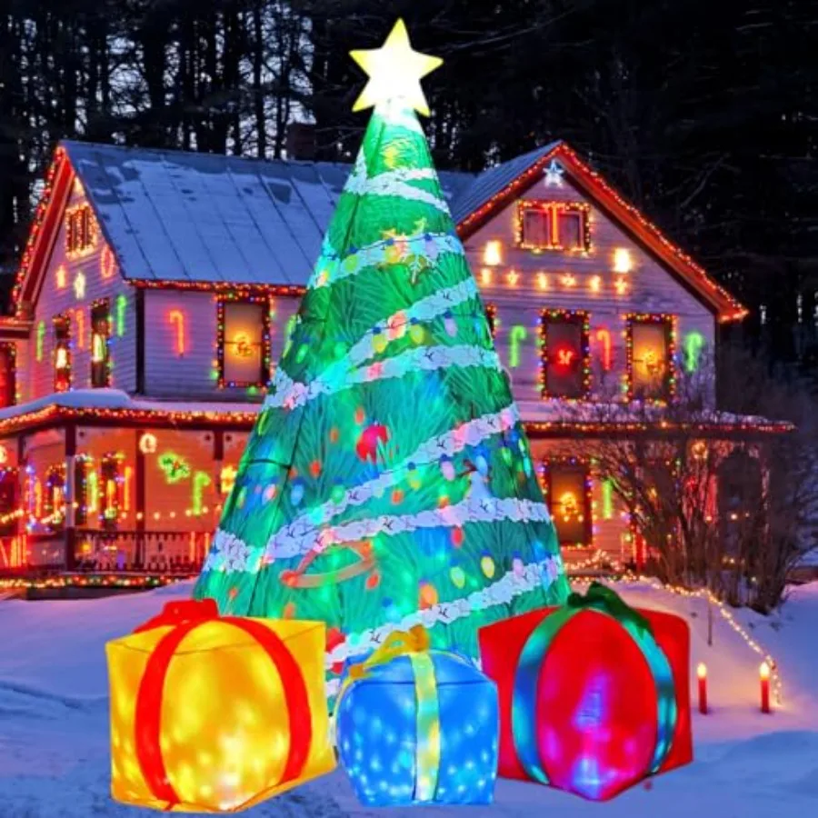 

7 FT Christmas Inflatables Tree Outdoor Decorations Blow Up Yard Present Box with Built-in LEDs for Indoor Party Garden Lawn De