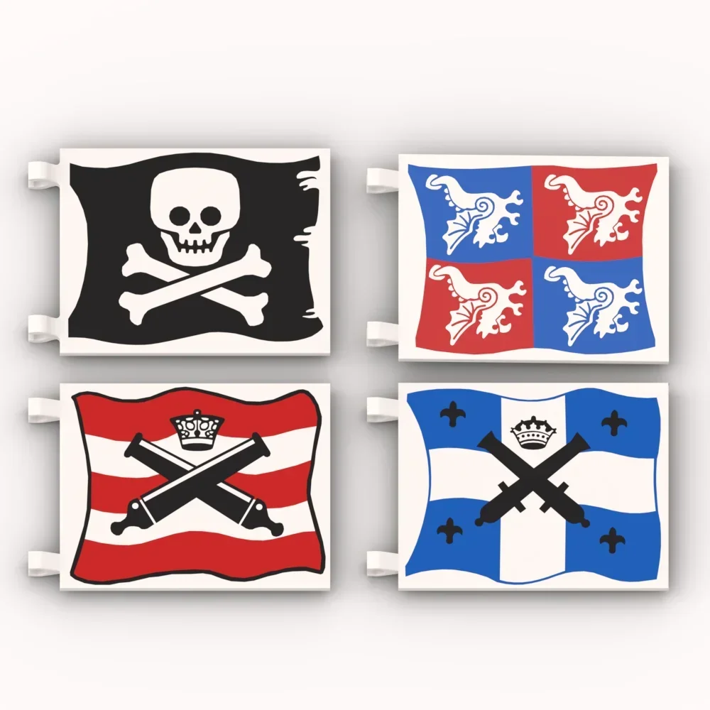 MOC ของเล่นอิฐ Pirate Flag Building Blocks ชุดสําหรับเด็ก, 2525 ชิ้น, Jolly Roger พร้อมข้ามสีดํา Cannons