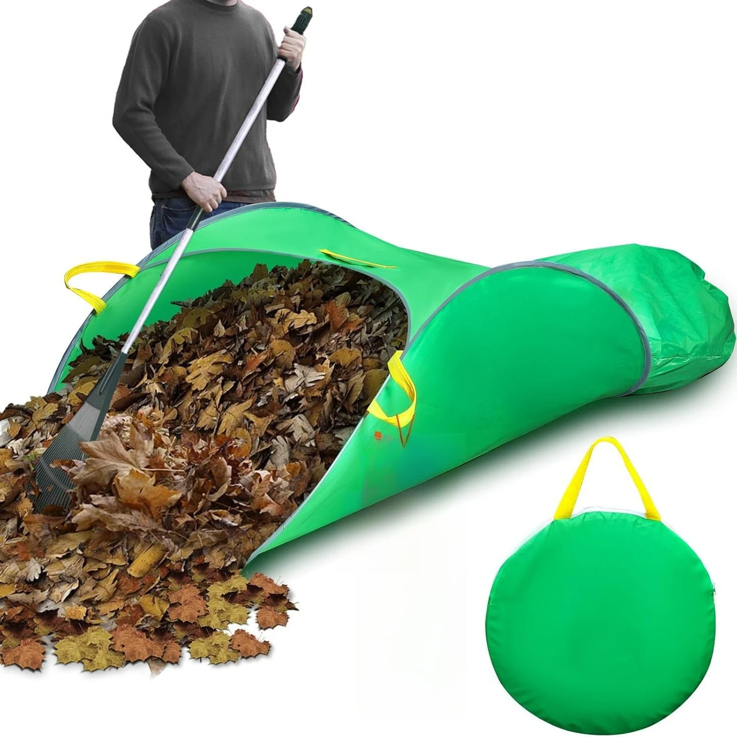 

Новый всплывающий многоразовый сборщик листьев, складная садовая сумка для листьев с ручкой, прочная тканевая метла для листьев для чистки двора на открытом воздухе
