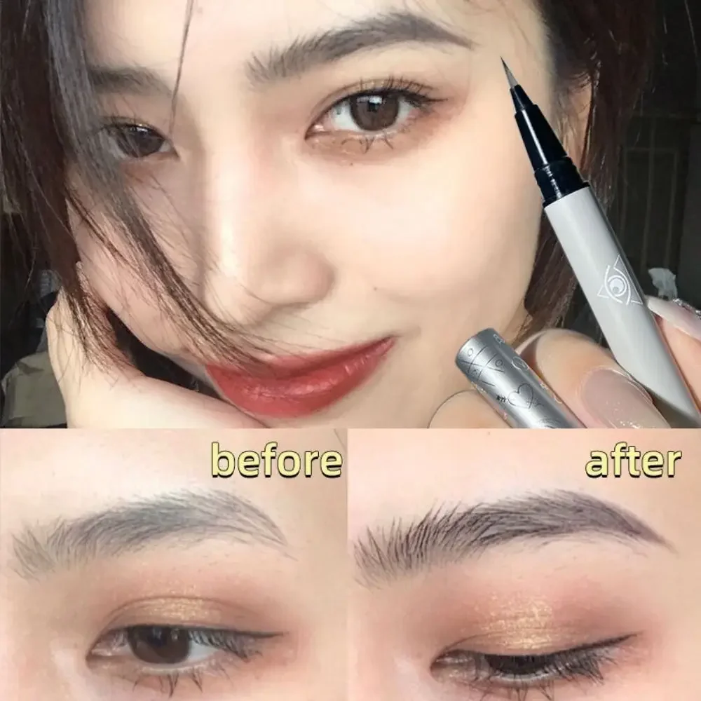 2PCS Langlebige Schweißfest Ultra Dünne Kopf Augenbraue Enhancer Flüssigkeit Augenbraue Bleistift Augenbraue Pinsel Feine EyeLiner Stift