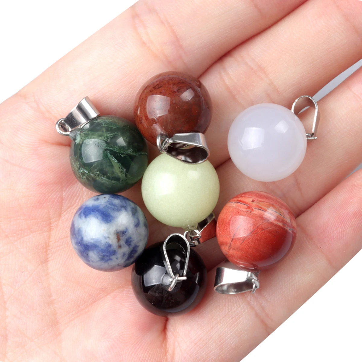 

10pcs/set Natural Stone Orb Shape Small Pendant Tiger Eye Quartz Opal Charms for Jewelry Making DIY Necklace Earrings Wholesale