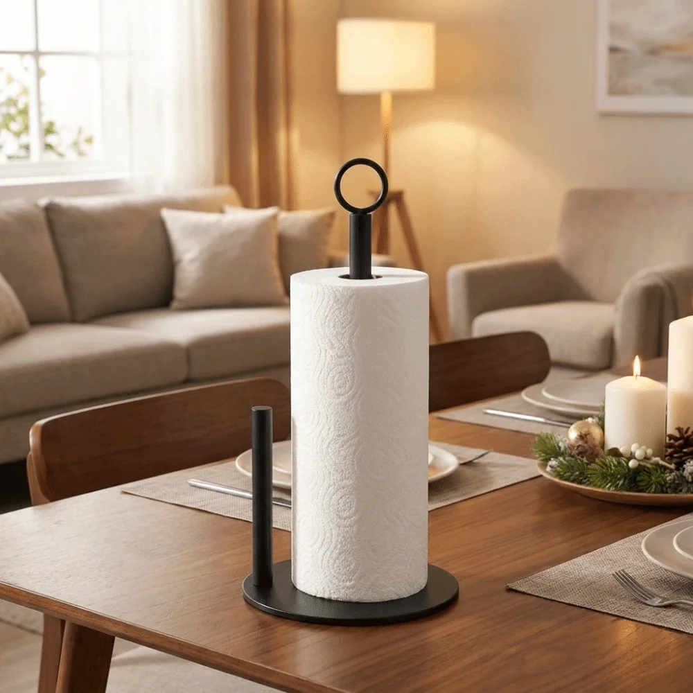 Stainless Steel Paper Towel Holder Non Slip Base Freestanding Paper Towel Stand One-Handed Tear Removable Paper Towel Rack 5