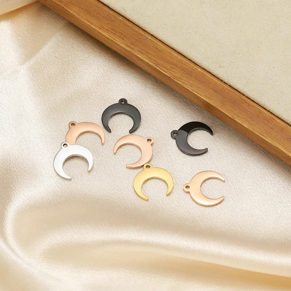5pcs Gold Color Stainless Steel Ox Horn Charms Moon Necklaces for DIY Jewelry Making Handmade Pendants Bracelets Accessories view 5