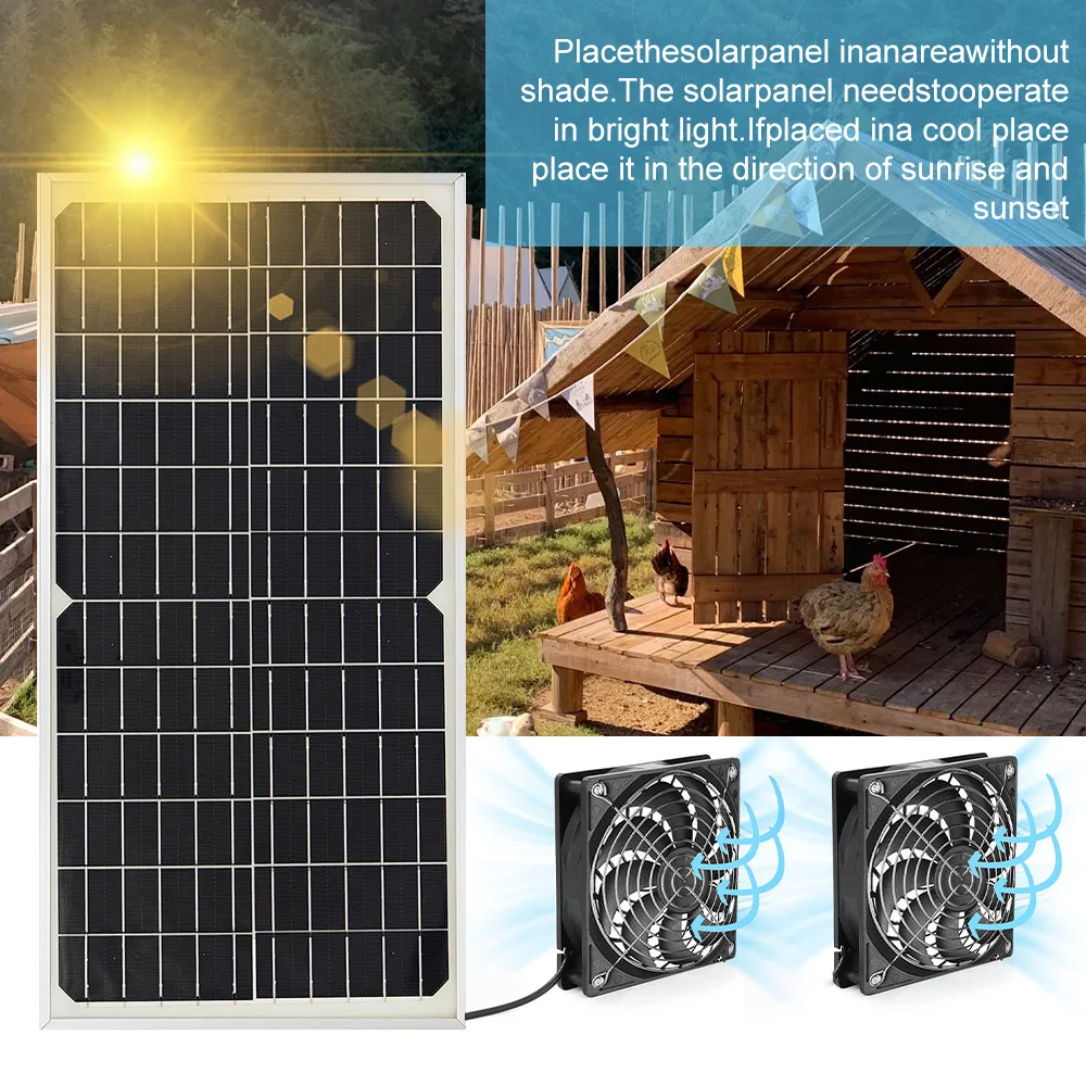 Waterproof Solar Exhaust Fan Set 2 Pack 5 Inch Cooling Fan Dual Airflow Design Solar Vent Fan with Install Kits For Chicken Coop Greenhouse Pet House Outdoor Shed
