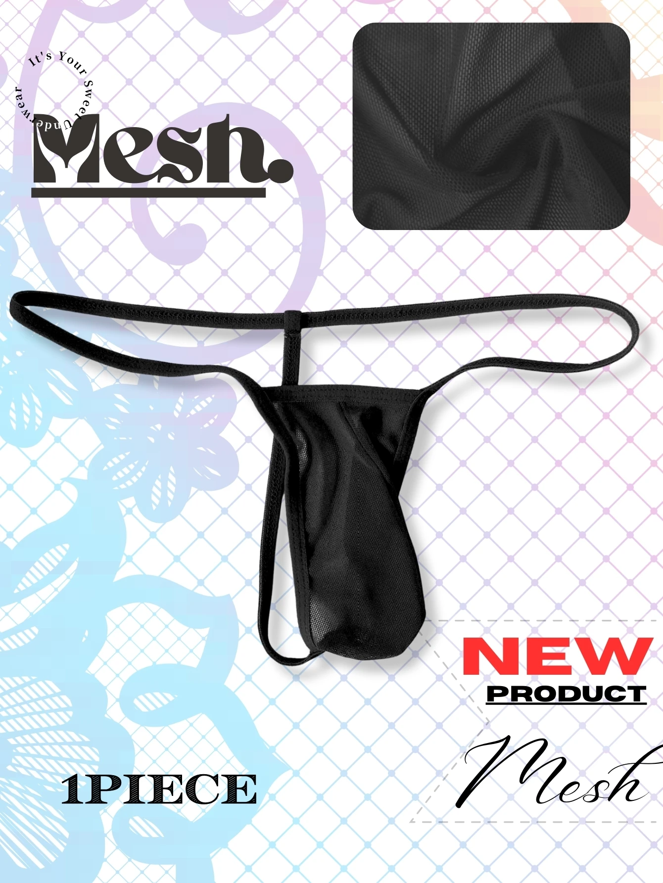 1pc men's fashionable and sexy transparent transparent thong underwear, high elasticity mesh , Ice Silk, one size fits all