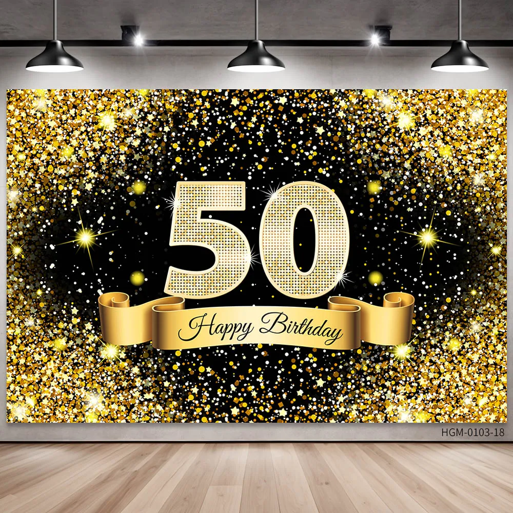 Gold black Birthday Party Background Decoration Extra Large Fabric Age 18 years old Sign Poster for Photo Booth Backdrop Banner