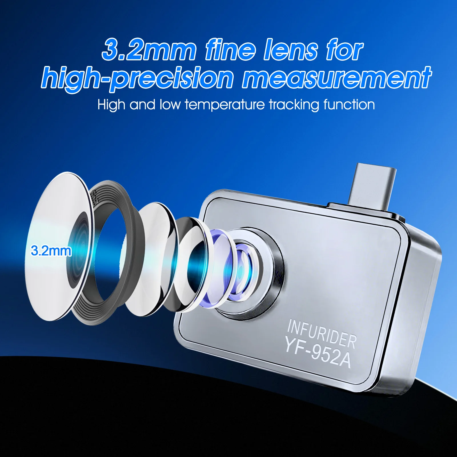 Thermal Camera, 256×192 IR Resolution, 3.2mm Lens, 56°×42° FOV, -4°F~1022°F Temp Range, Thermal Imager for Android Smartphones
