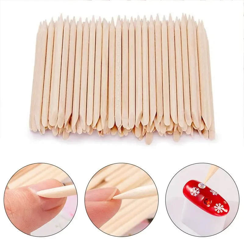 100 500 Stuks Oranje Houten Nagelsticks Dubbele Hoofd Cuticle Pusher Remover Pedicure Manicure Gereedschap 11.5 Cm Professionele Salon Benodigdheden