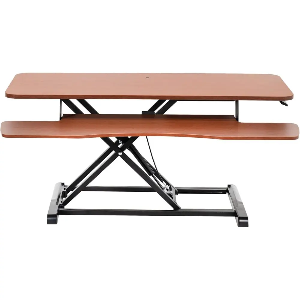 42 Desk Converter, Height Adjustable Stand, Dual Monitor & Laptop Workstation, Wide Keyboard Tray, Walnut Top, Black