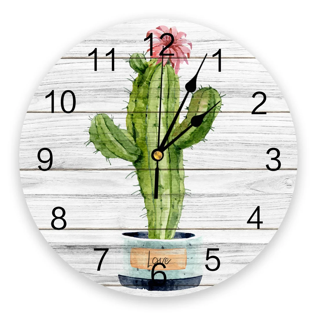 Cactus On Wooden Board Clock Living Room Home Decor Large Round Wall Clock Mute Quartz Table Clock Bedroom Decoration Wall Watch