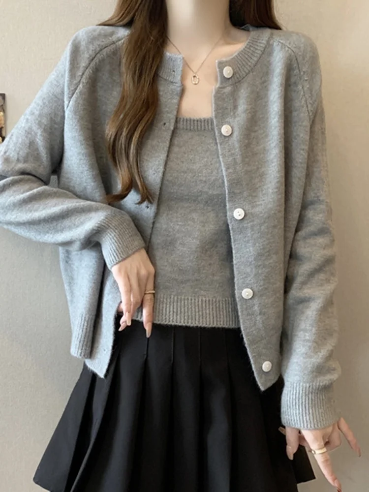 

plus Size Lazy Sle round Ne Knitted Open Cardigan Women's ey Slimming Sweater Jaet Autumn Winter New Arrival French S...