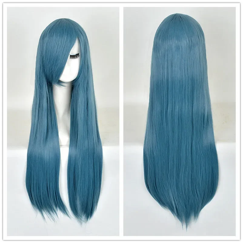 

Harajuku wigs Halloween Party Lolita dark gem Blue Straight remy hair Long Wig